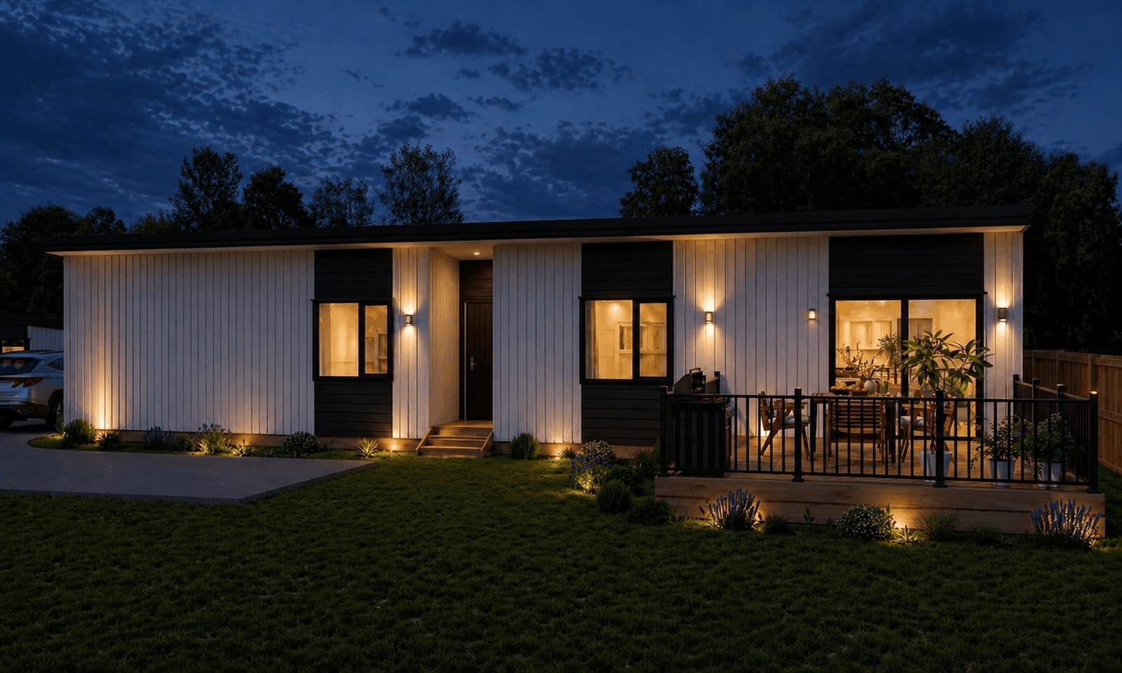Beaubank Villas at dusk