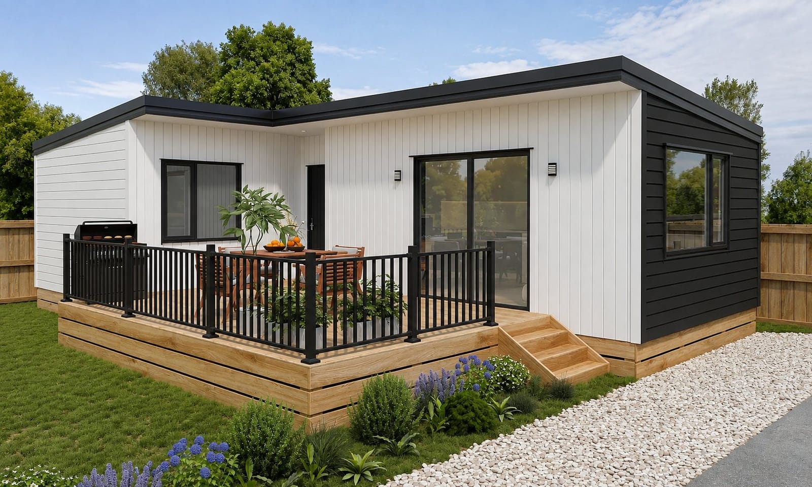 Render of the private deck and exterior at Mahia Five
