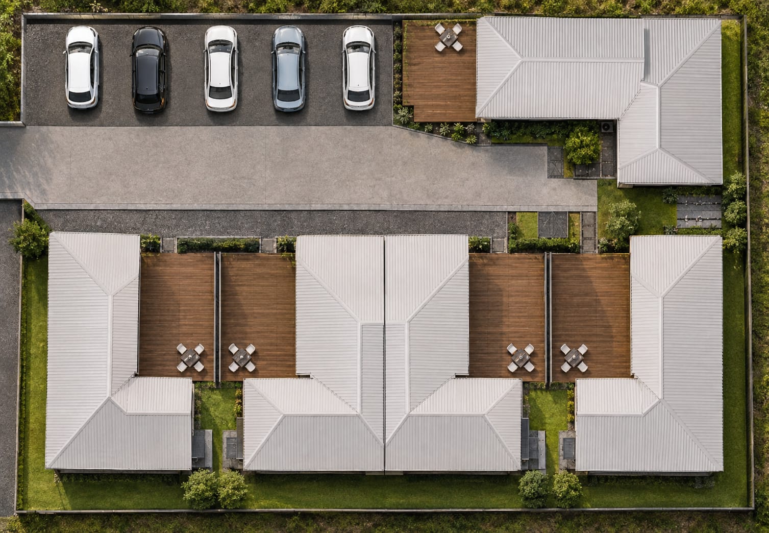 Site plan for the five homes at Mahia Five